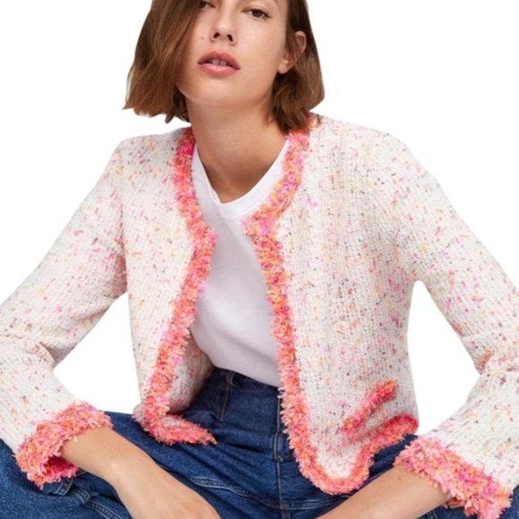 ZARA Hot Pink Tweed Cropped Cardigan Blazer - Picture 1 of 13
